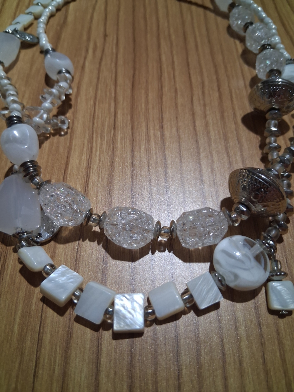 Chico's White and Silver Mixed Bead Statement Necklace